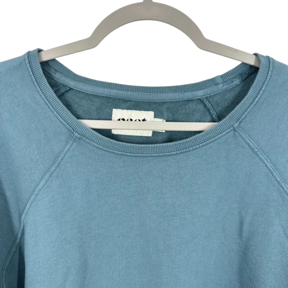 Pact Organic Cotton Raglan Sweatshirt Blue XL Pullover Crew Neck Side Slit - Picture 7 of 8
